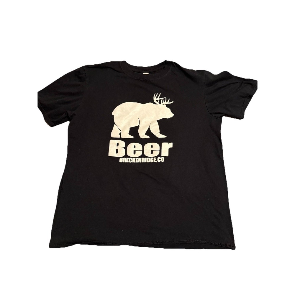 Beer Breckenridge CO‎ Gildan Black T-Shirt  Size Large Bear Deer Graphic